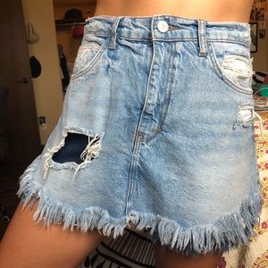 Zara Denim Skort - frayed hem, patchwork denim
